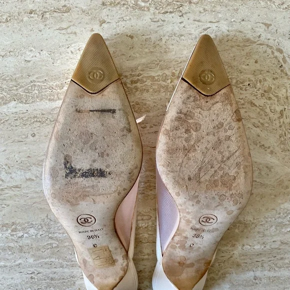 Vintage Chanel Mesh CC Bow Cap Toe Mule Heels - Picture 9 of 9